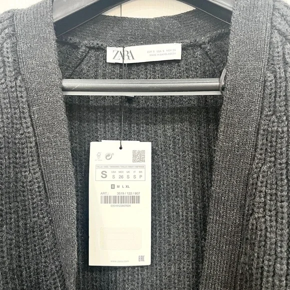 Zara | Peplum Button-Up Cardigan Sweater | Dark Gray | S - Picture 5 of 5